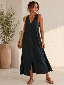 Superdry fekete gombos maxi ruha