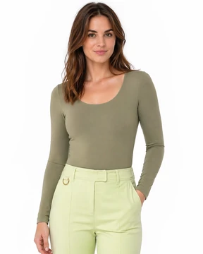 GUESS alakformáló body – khaki zöld, rugalmas basic - S