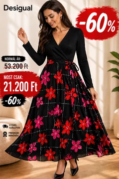 Desigual átlapolós krepp maxi ruha -XL-