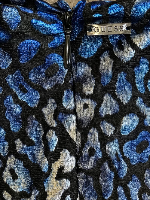 Guess Midnight Blue Leopard Bársony Ruha