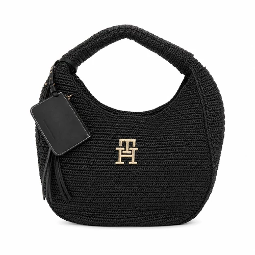 Tommy Hilfiger Raffia Hobo fekete fonott válltáska