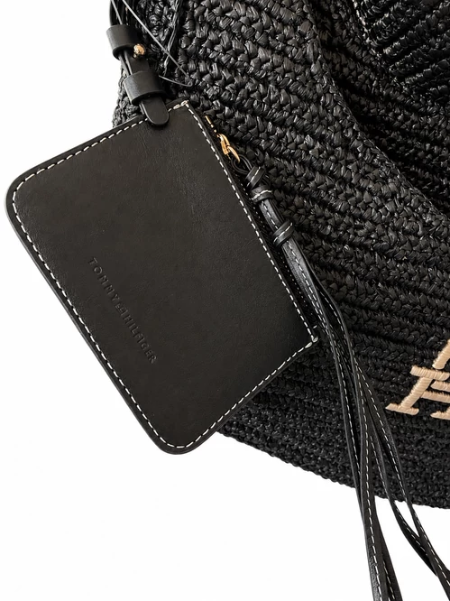 Tommy Hilfiger Raffia Hobo fekete fonott válltáska