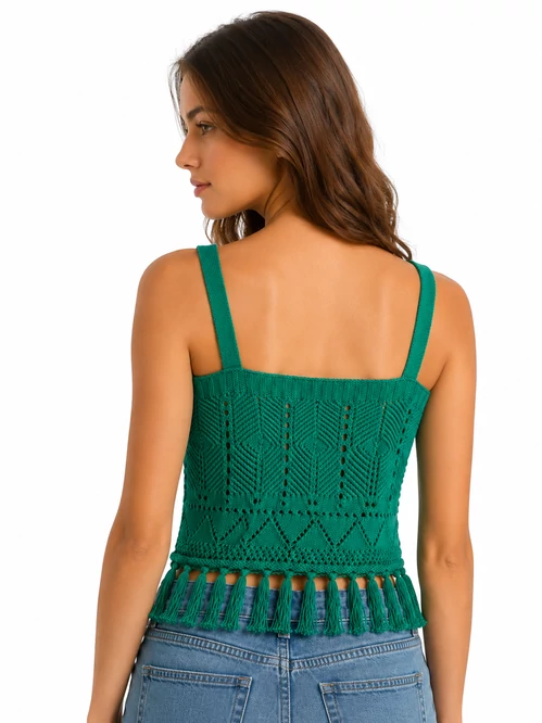Desigual smaragdzöld kötött crop top rojtos szegéllyel