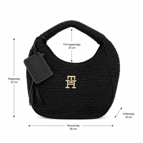 Tommy Hilfiger Raffia Hobo fekete fonott válltáska