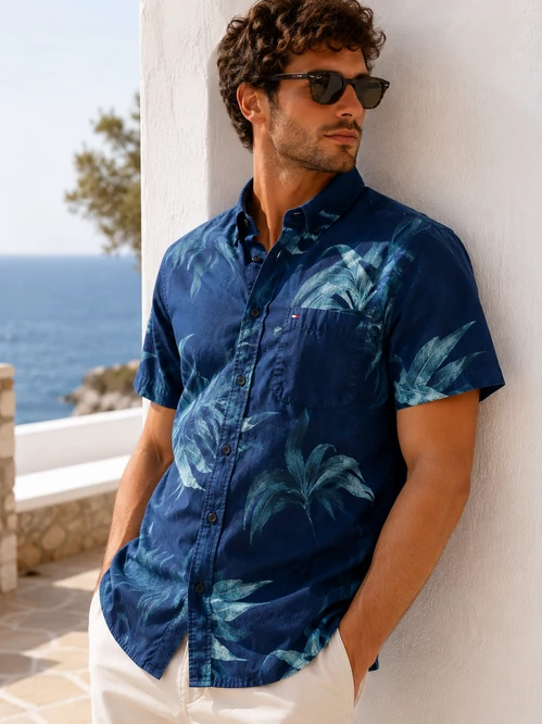 Tommy Hilfiger Tropical Palm Premium Rövid Ujjú Férfi Ing