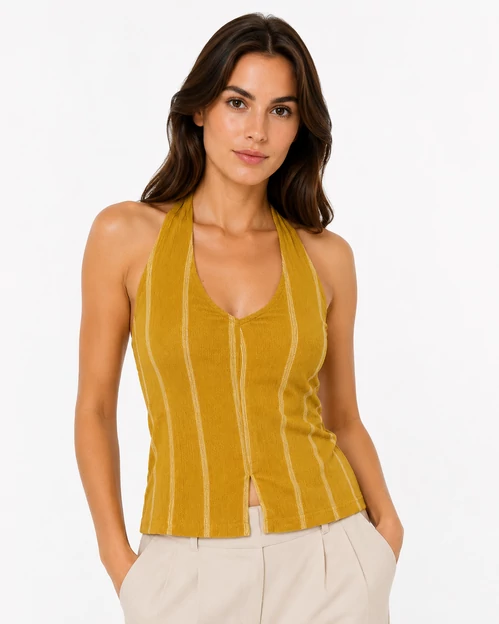 Vero Moda Berta Harvest Gold csíkos nyakpántos top