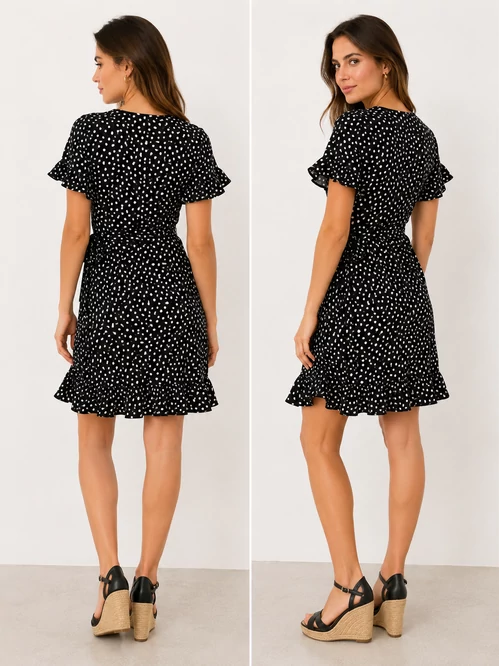 Vero Moda HENNA pöttyös átkötős ruha - fekete/fehér