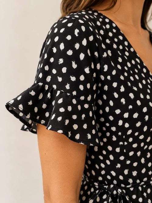 Vero Moda HENNA pöttyös átkötős ruha - fekete/fehér