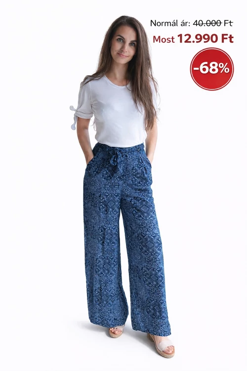 Pepe Jeans mintás, könnyed nyári nadrág - magas derekú, bő szárú - XS -