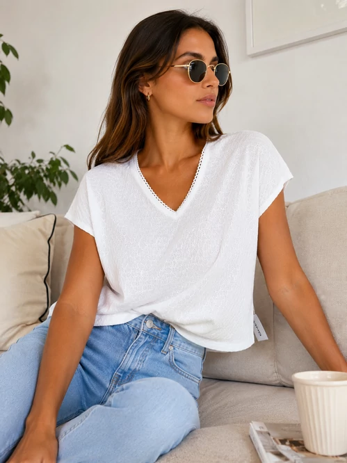 ONLY Filippa fehér V-nyakú felső