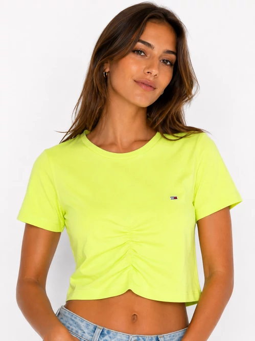 Tommy Jeans neonzöld ráncolt crop póló