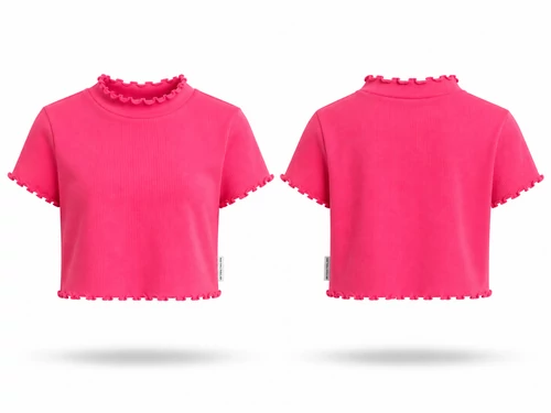 Tom Tailor bordázott rövid fazonú lány póló - pink (152)