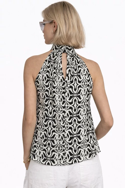 Desigual fekete-fehér mintás halter nyakú felső - S