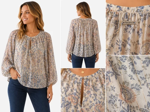 Pepe Jeans mintás női blúz – könnyed, arany szálas, L-es méret