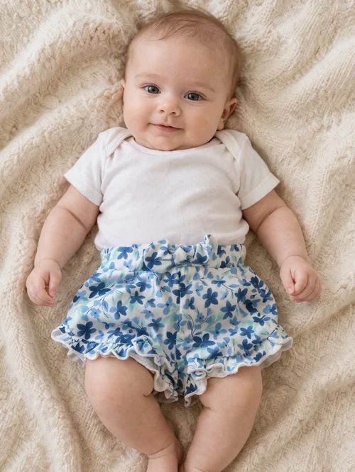 Virágmintás fodros baba short  (Newborn) - 0/3 hó - 