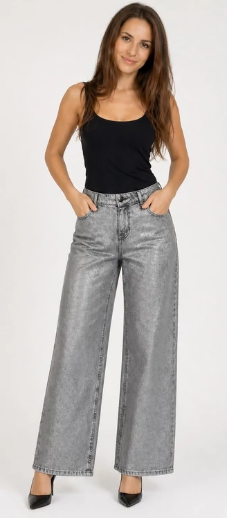 Guess csillogó szürke wide leg farmer - W27 -(S)  - magas derekú, palazzo fazon