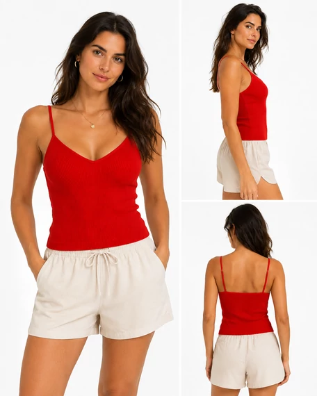Vero Moda Fiery Red Bordázott Pántos Top