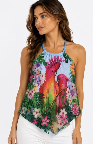 Desigual Tropical Paradise Papagáj Mintás Női Top