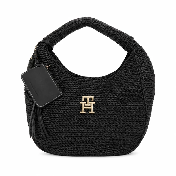 Tommy Hilfiger Raffia Hobo fekete fonott válltáska