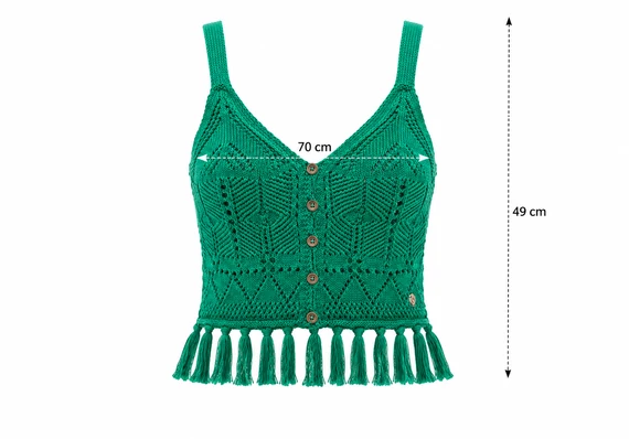 Desigual smaragdzöld kötött crop top rojtos szegéllyel