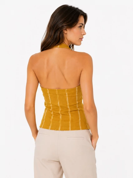 Vero Moda Berta Harvest Gold csíkos nyakpántos top