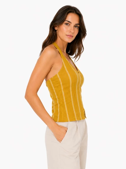 Vero Moda Berta Harvest Gold csíkos nyakpántos top