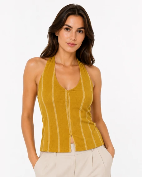 Vero Moda Berta Harvest Gold csíkos nyakpántos top