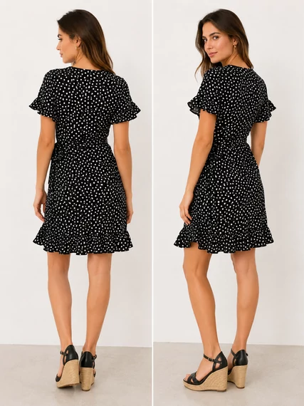 Vero Moda HENNA pöttyös átkötős ruha - fekete/fehér