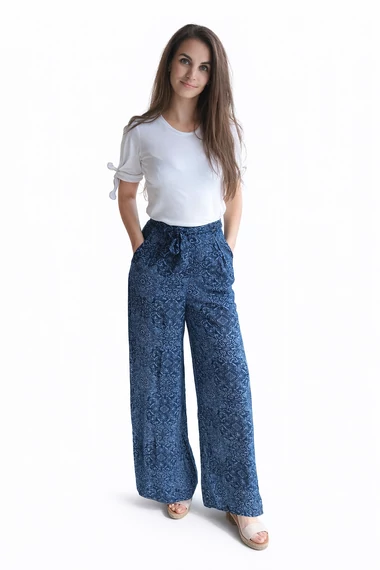 Pepe Jeans mintás, könnyed nyári nadrág - magas derekú, bő szárú - XS -