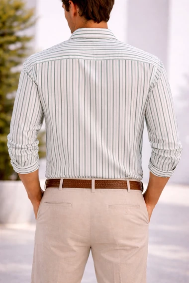 Desigual férfi csíkos ing L/XL - zöld-fehér, hosszított fazon (Bolti ár: 52.000 Ft)