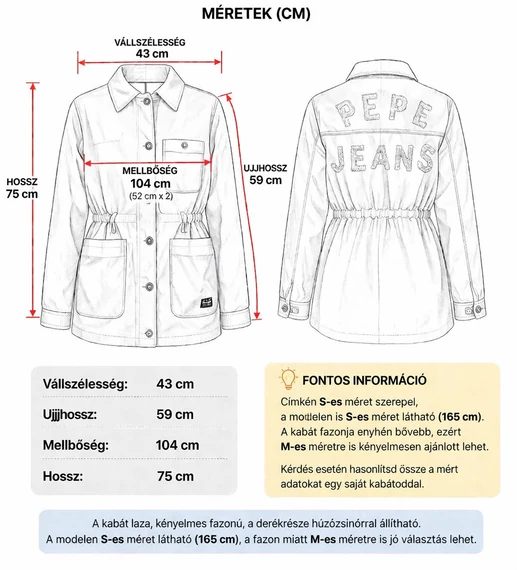 Pepe Jeans női átmeneti kabát S-es Bolti ár: 61.500 Ft