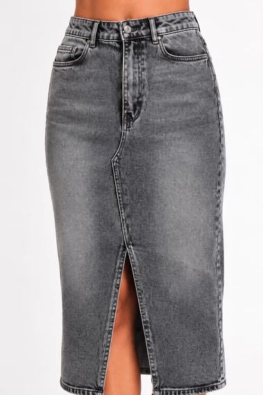 Vero Moda szürke farmerszoknya hasítékkal -M