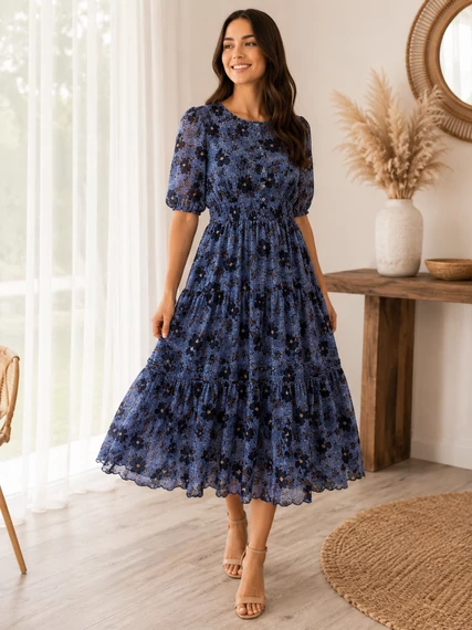 Pepe Jeans Blue Bloom Maxi Ruha - S
