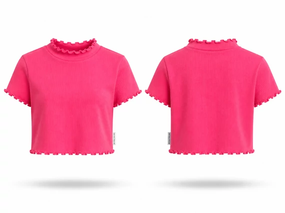 Tom Tailor bordázott rövid fazonú lány póló - pink (152)