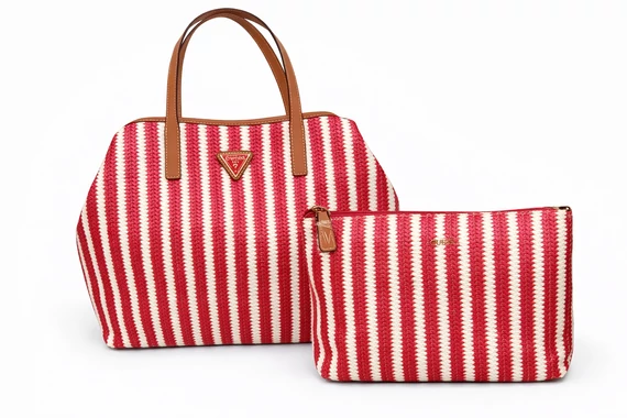 Guess piros csíkos shopper táska szett  (Bolti ára: 66.000 Ft)